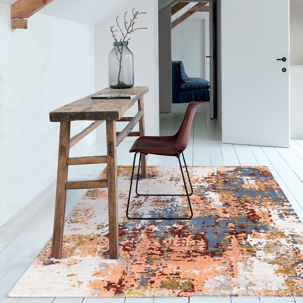 Moda 47127 GC990 Distressed Abstract Rugs in Blue Gold